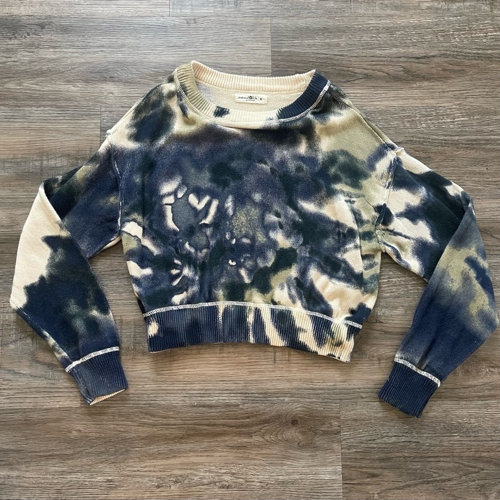 Natural Life Sweater Women’s Size Medium Cropped Tie Dye Knitted Long Sleeve